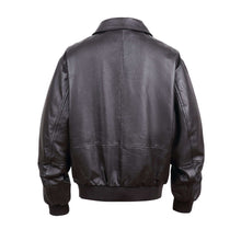 Load image into Gallery viewer, Back view of REED Men's Premium Leather Aviator Bomber Jacket in black, showcasing its classic style and durable leather material.