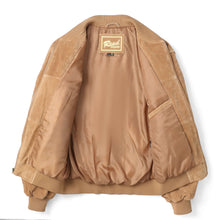 Load image into Gallery viewer, REED Men's Baseball Suede Leather Jacket with satin lining, showing inside view, designed for all-season wear and durability.