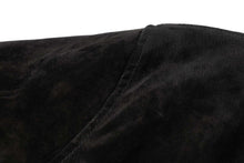 Load image into Gallery viewer, Close-up of REED Men's Baseball Suede Leather Jacket, showing soft black suede texture.