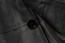Load image into Gallery viewer, Close-up of REED Men's Premium Lambskin Leather Blazer featuring fine craftsmanship and a smooth button detail.