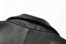 Load image into Gallery viewer, Close-up of REED Men's Premium Lambskin Leather Blazer showcasing fine texture and smooth finish.