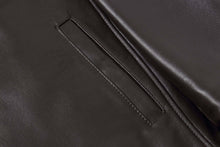 Load image into Gallery viewer, Close-up view of the pocket detail on a REED EST. 1950 men's genuine lambskin leather jacket, showcasing soft and smooth texture.