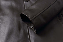 Load image into Gallery viewer, Close-up of REED EST. 1950 Men's Lambskin Leather Jacket showcasing button and sleeve detail.