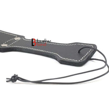 Load image into Gallery viewer, Cowhide Saddle Leather Spanking BDSM Black Paddle Slapper Thick, Weighty & Sturdy Hand Made 2 layer close-up view.