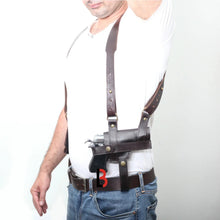Cargar imagen en el visor de la galería, Handmade Universal Leather Shoulder Concealed Holster Horizontal Carry & Double Mag Pouch