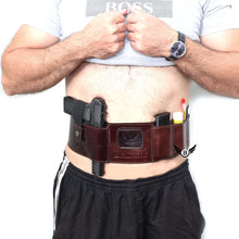 Load image into Gallery viewer, Cowhide Leather BRAVOBELT Belly Band Holster for Concealed Carry - Ambidextrous worn by person