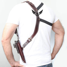 Load image into Gallery viewer, Cowhide Leather Vertical Concealed Holster Right Handers Universal Size worn over shoulder