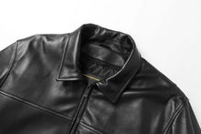Load image into Gallery viewer, REED Men's New Zealand lambskin leather jacket, black blouson style, featuring soft-touch finish and zip-out design, imported.