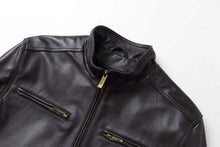 Load image into Gallery viewer, Men's REED lambskin leather jacket with stand-up collar and zip-up closure.