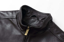 Load image into Gallery viewer, Men's REED lambskin leather jacket with stand-up collar, front zipper, soft finish for winter elegance and comfort.