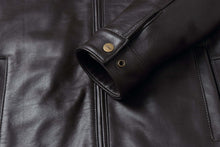 Load image into Gallery viewer, Close-up of REED men's lambskin leather jacket showcasing soft luxury and premium quality.