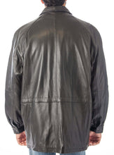 Load image into Gallery viewer, Back view of REED 34'' Raglan Car Coat in imported lamb leather with zip-out lining and drawstring waist.