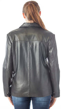 Load image into Gallery viewer, Back view of REED Women's 26" Classic Leather Jacket, crafted from lambskin with satin lining, offering stylish winter protection.
