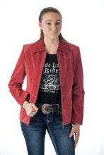 Load image into Gallery viewer, Women's red suede leather fashion jacket with satin lining