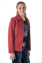 Load image into Gallery viewer, Women's genuine suede leather fashion jacket by REED, with satin lining and soft durable touch, perfect for stylish comfort.