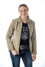 Load image into Gallery viewer, Model wearing REED Women's Genuine Suede Leather Fashion Jacket with satin lining, showcasing a soft, durable design.