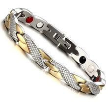 Load image into Gallery viewer, Elegant gold and silver magnetic therapy bracelet for energy and vitality