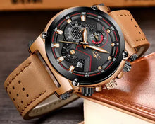 Load image into Gallery viewer, Lige Watch Edited with leather strap and intricate dial design, showcasing elegance and precision craftsmanship.