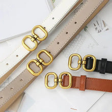 Cargar imagen en el visor de la galería, Elegant leather designer belts for women in various colors with gold buckles, showcasing sophistication and style.