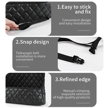 Load image into Gallery viewer, Close-up of luxury leather car handbag holder with easy installation, snap design, and refined edge features showing vegan leather material.