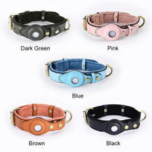 Cargar imagen en el visor de la galería, Colorful vegan leather anti-lost dog collars in dark green, pink, blue, brown, and black with adjustable fit.