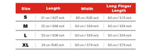 Load image into Gallery viewer, Size chart for gloves showing small to extra large dimensions in centimeters and inches.