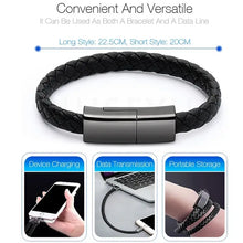 Cargar imagen en el visor de la galería, Leather Mini Micro USB Bracelet Charger - stylish and functional accessory for device charging and data transmission on the go.