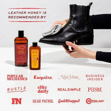 Load image into Gallery viewer, Large Leather Care Kit with leather conditioner, cleaner, and application cloths, recommended by top publications for leather maintenance.