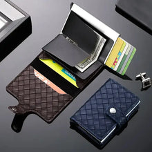 Load image into Gallery viewer, Leather RFID cardholder with money and cards showcasing secure, stylish design for protection against electronic theft.