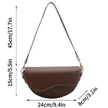 Load image into Gallery viewer, Small leather chain shoulder bag with dimensions, showcasing elegant design in smooth brown leather.
