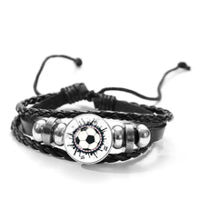 Cargar imagen en el visor de la galería, Unisex polyurethane leather bracelet with soccer charm, braided design, and silver accents, blending style and durability.