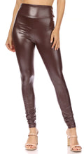 Load image into Gallery viewer, Matte liquid high waist stretch leggings in brown, featuring a sleek design and comfortable fit, made in USA.