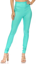 Load image into Gallery viewer, Matte teal liquid high waist stretch leggings made in USA, showcasing front fit and style, perfect for trendy fashion.