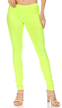 Load image into Gallery viewer, Bright neon green matte high-waist stretch leggings, featuring a comfortable fit, perfect for athletic or casual wear.