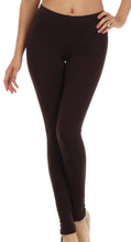 Charger l'image dans la galerie, Brown footless leggings in solid color, made in USA, showing a front view on a mannequin. Perfect for yoga, exercise, or casual wear.