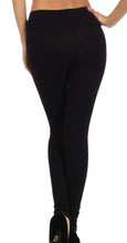 Charger l'image dans la galerie, Back view of black footless stretch leggings, cotton blend, perfect for yoga or casual wear, women's fashion, Made in USA.