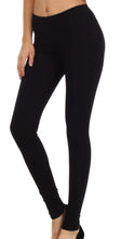 Charger l'image dans la galerie, Black footless cotton blend leggings, lightweight and stretchy, perfect for yoga, exercise, or casual wear, made in USA.