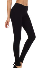 Charger l'image dans la galerie, Cotton blend black footless leggings for yoga, pilates, casual wear. Made in USA, breathable fabric, available in small, medium, large sizes.