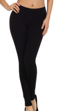 Charger l'image dans la galerie, Black footless cotton blend stretch leggings, perfect for yoga, pilates, or casual wear, made in USA.