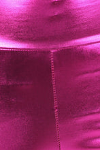 Charger l'image dans la galerie, Close-up of shiny liquid metallic high waist stretch leggings in bold color, made in the USA.
