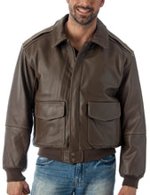 Cargar imagen en el visor de la galería, Man wearing a brown leather jacket on a white background