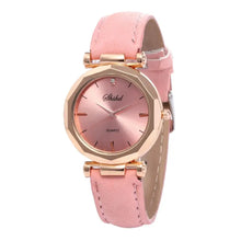 Load image into Gallery viewer, Fashion women's vegan leather pink casual watch with quartz movement for precise timekeeping.