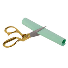 Load image into Gallery viewer, eZthings heavy duty scissors cutting green fabric roll, ideal for arts and crafts, upholstery, and dressmaking projects