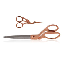 Load image into Gallery viewer, Copper and silver heavy duty scissors for arts and crafts, featuring eZthings brand upholstery shears and fine-point detail scissors.