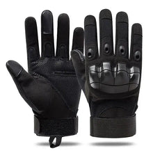 Load image into Gallery viewer, Black tactical military gloves with knuckle protection, designed for durability and performance in outdoor activities.