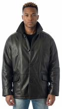 Load image into Gallery viewer, Man wearing a black leather jacket with a white background