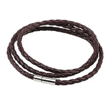 Load image into Gallery viewer, Dark brown PU braided leather bracelet with metal clasp, showcasing fashion-forward design and durability, perfect for any outfit.
