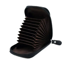 Load image into Gallery viewer, Lightweight premium leather card protector open to show card slots, sleek black design for elegant card organization and protection.