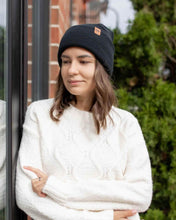 Charger l'image dans la galerie, Woman wearing NEW HAAKWEAR H-Stitch Cuffed Beanie - Designed and Made in USA (Patented Design) - Charcoal Black