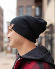 Charger l'image dans la galerie, Man wearing NEW HAAKWEAR H-Stitch Cuffed Beanie - Designed and Made in USA (Patented Design) - Charcoal Black outdoors